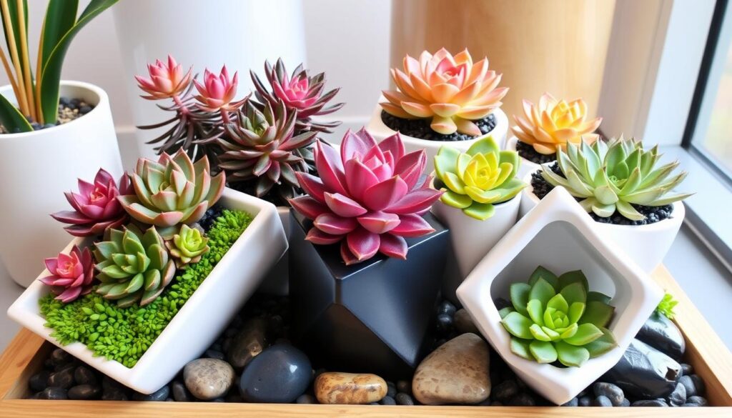 décorations modernes avec succulentes